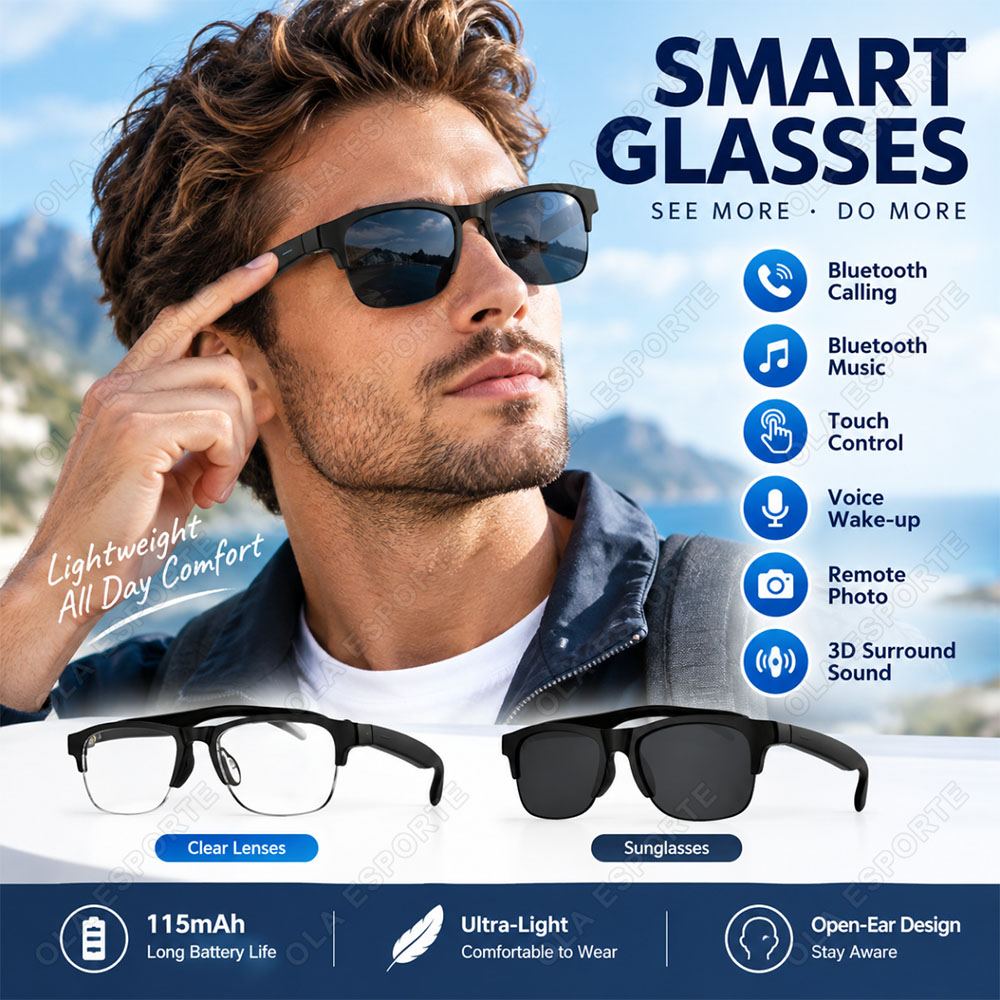 Smart Glasses Lens - KI-Smart-Brille HD-Audio Bluetooth-Anruf Musikwiedergabe Sprachaktivierung Intelligente